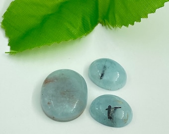 Natuurlijke aquamarijn ovale cabochon edelsteen, lot van 3 stuks (37,35 cts)