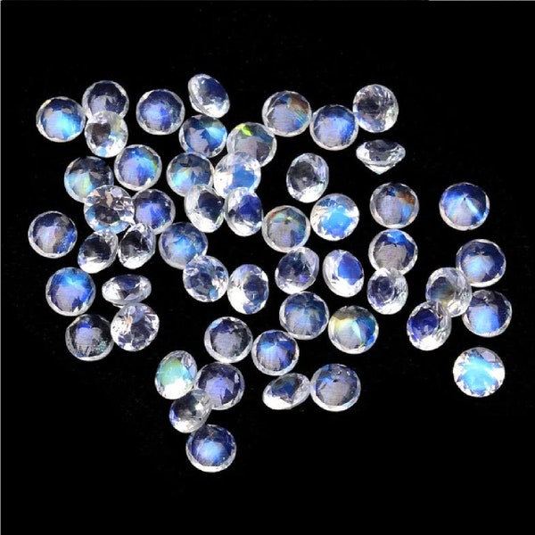 Natural AAA Rainbow Moonstone Round cut 3mm, 4mm Faceted Top grade Blue Flashy AAA Quality