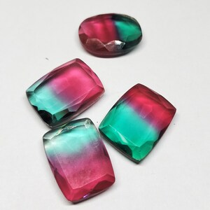Bi-Color Faceted Glass Gemstone Cabochon - AAA Quality Faceted Multi Crystal ~ Gemstone lot~ Glass Doublet, loose DIY Jewelry Making Stone