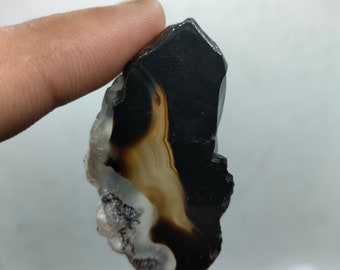 Schwarze Onyx polierte Platte, raue Edelstein Probe, Schmuck machen