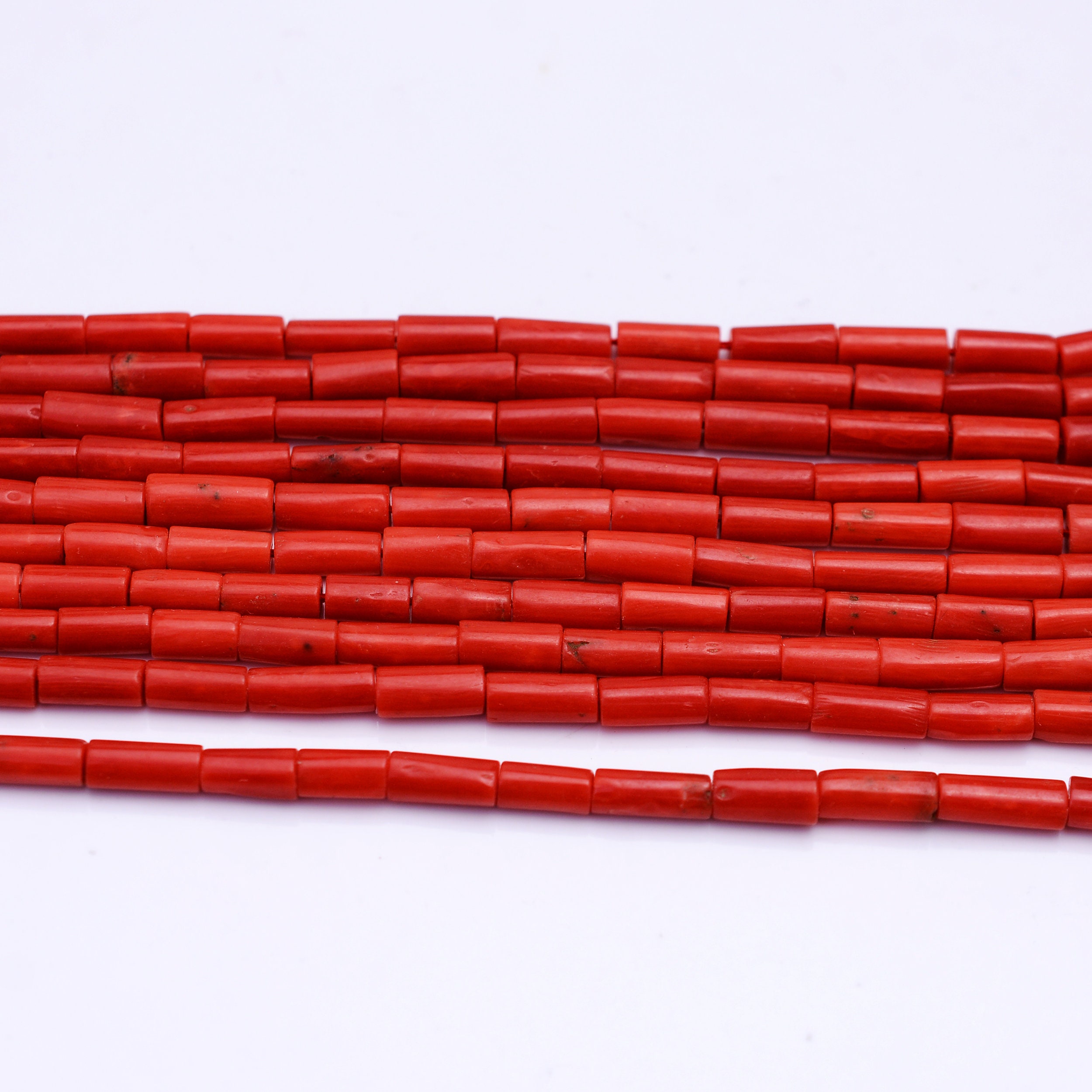 Smooth Tube Shape Gorgeous Red Coral Beads, Size 4x7mm Available, Sold per  String 16 inches Long, Italian Red Coral AAA Quality Gemstones