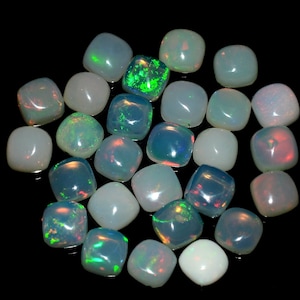 Natural etíope multi fogo opala cabochão 5 peças lote-quadrado almofada opala-opala natural-opala de fogo-opala atacado-outubro pedra de aniversário solta