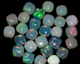 Natural Ethiopian Multi Fire Opal Cabochon 5 pcs Lot-Square Cushion Opal-Natural Opal-Fire Opal-Opal Wholesale-October Birthstone Opal Loose