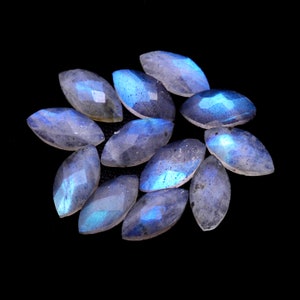 Labradorita natural, labradorita tallada en tablero de ajedrez facetado en forma de marquesa, piedra preciosa de espalda plana de 7x4 mm