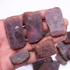 5 Pcs Natural Red Ruby Rough Slices, July Birthstone (15-35MM)