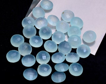 Natural Aqua Chalcedony Faceted Briolettes, 9mm Round Gemstone