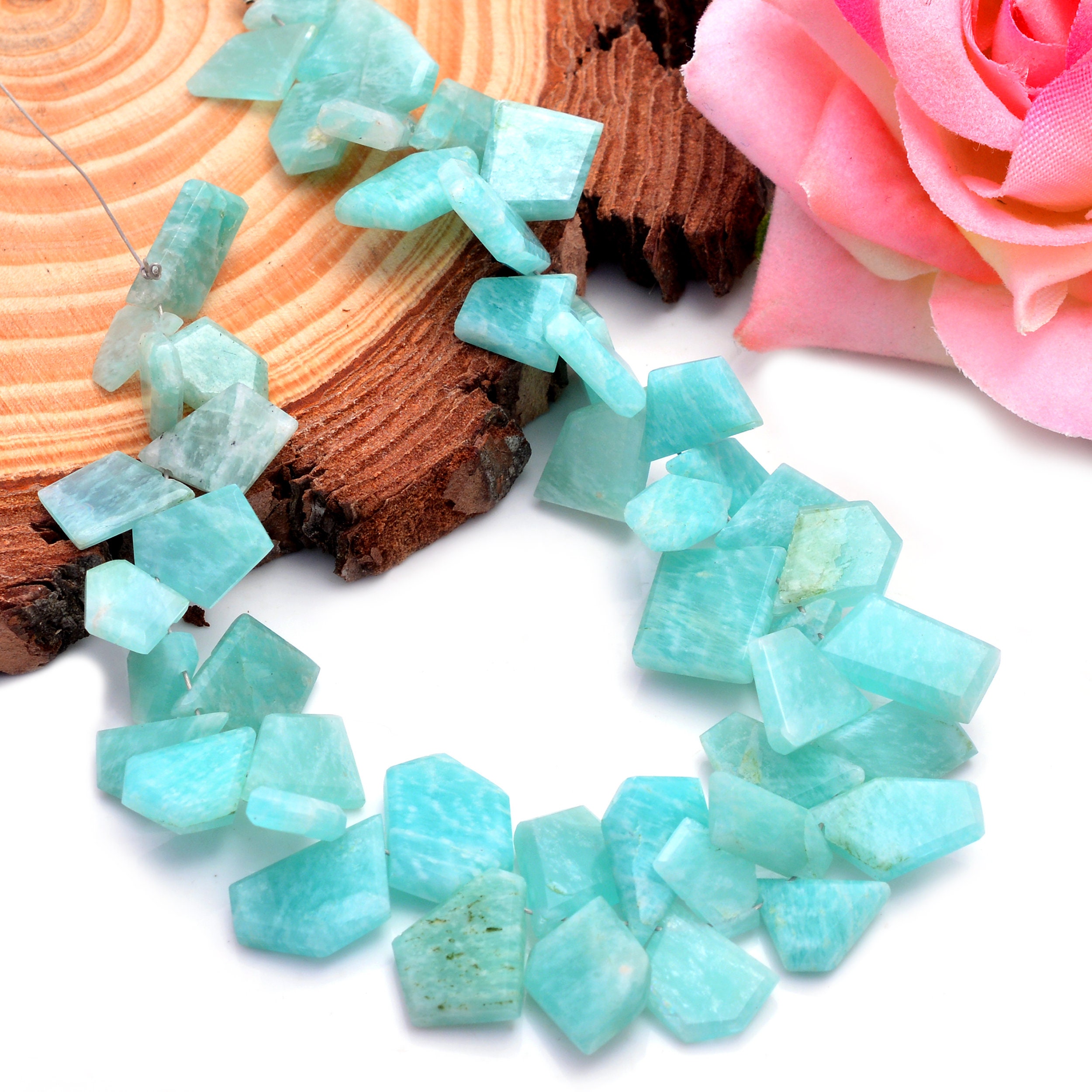 Natural Amazonite Faceted Nugget cut Stone Drillid Beads 8'' Strand