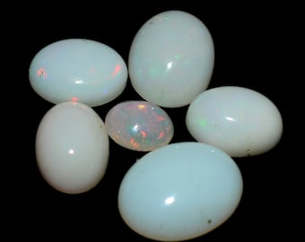 Ethiopian Opal Cabochon Lot, White Oval Gemstones, 3.45 CT, 6 Pcs