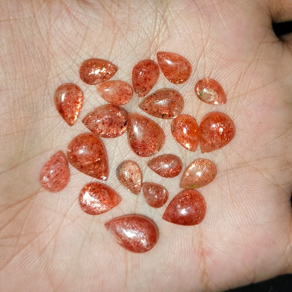 オレンジサンストーンカボション、ラウンドルースジェムストーン（7 x