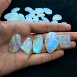 Weißer Regenbogen Mondstein Cabochon Lot für Schmuckfassung,, AAA Qualität Regenbogen Mondstein Cabochon für Schmuckherstellung 100 Karat