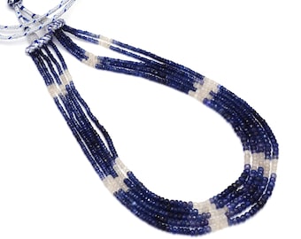 5 Strand Blue Sapphire Rondelle Faceted Beads Necklace Loose Gemstone Sapphire Round Beads , Jewelry making Supplies, Sapphire Beads