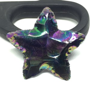 Titanium Coated Star / Angel Aura Obsidian Crescent Stars / Gemstone Stars Healing Crystal Star Titanium Coated Star for Wirewrap Jewelry