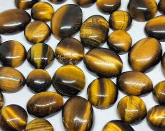 10 Natural Tiger Eye Cabochons, Polished Gemstones (10x10 to 16x10mm)