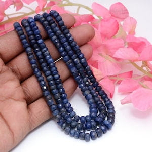 AAA++ QUALITY Natural Blue Sapphire Beads Necklace Gf Sapphire Faceted Rondelle Beads Great Sparkling Sapphire Gemstone Beads 5 Strand.