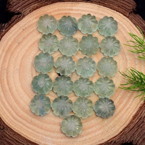 5 Beads Green Fluorite Handcrafted Beads Flatback Rose Carved Genuine Natural Flower Gemstone 13x13MM Calibrated Bulk Lot For Jewelry making