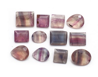 12pcs pierres précieuses de fluorite arc-en-ciel naturelles, pierres précieuses en vrac de fluorite, pierre de fluorite à facettes coupées mixtes, pierres précieuses de fabrication de bijoux