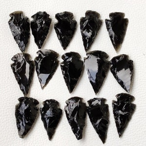 Punta de flecha de obsidiana, punta de flecha en forma de media luna de obsidiana, punta de lanza negra, punta de obsidiana, cristal de punta de flecha en forma de media luna para joyería con envoltura de alambre