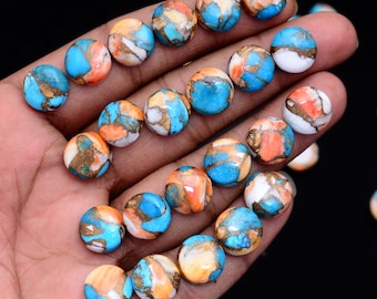 Spiny Oyster Turquoise Cabochon, Copper Mohave Gemstone Round, 12x12mm