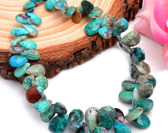 Chrysocolla Gemstone 6x4-10x7mm Pear Briolette Faceted Loose Beads | Natural Chrysocolla Semi Precious Gemstone Faceted Drops | 7inch Strand
