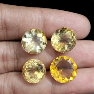4pcs Natural Citrine Round Faceted Cut Loose Certified Gemstone Untreated Lot Ready for Jewelry Setting