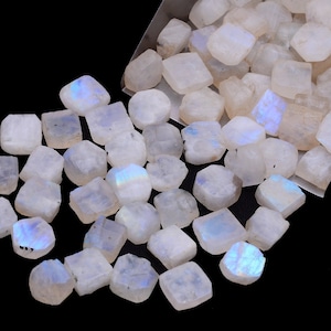 10 AAA Rainbow Moonstone Rough Gemstone, Blue Flash Specimen (8-10mm)