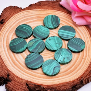 Cabochão em formato de moeda de malaquita natural, disco redondo plano de malaquita de alta qualidade, moeda de pedra preciosa de malaquita, pedra preciosa solta 6 mm 10 mm 17 mm