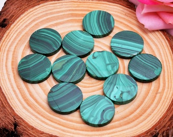 Natural Malachite Coin Cabochon, Flat Round Gemstone (6-17mm)