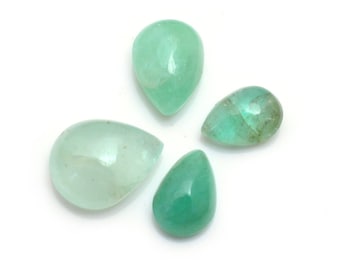 4 Zambian Emerald Cabochons, Oval Green Gemstones (7x5mm-10x8mm)