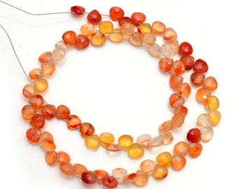 Faceted Carnelian Heart Beads, 5x5mm Gemstone Strand