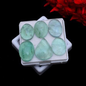 6 peças de cabochão de fluorita verde natural, pedra preciosa solta, pedra preciosa de fluorita, cristal de fluorita, coração de cristal, arco-íris, fluorita, presente para ela