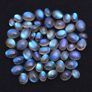 Blue Flash Labradorita óvalo liso, 6x4mm 7x5mm 8x6mm 9x5mm Óvalo liso calibrado, Piedra preciosa de labradorita suelta/Espalda plana/Cristales de joyería