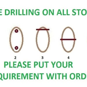 May include: Diagram showing five different drilling options for stone. Options include single holes, double holes, a horizontal line, a horizontal line across the centre, and a vertical line down the centre. The text reads "FREE DRILLING ON ALL STONE PLEASE PUT YOUR REQUIREMENT WITH ORDER."