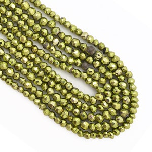 Green Pyrite Gemstone Rondelles, Semi Precious Beads, 13 Inches  Genuine Natural Gemstone Full Strand Faceted Round Loose Beads