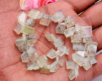 Faceted Prehnite Gemstone Beads, Green Nugget Shape, 8 Inch Strand