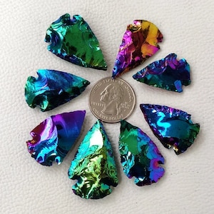Aura Obsidian Arrowhead, Aura Obsidian Crystal Arrow, Crescent Arrowheads, Titanium Coated Arrowheads Bulk for Healing Jewelry, Decor, Craft