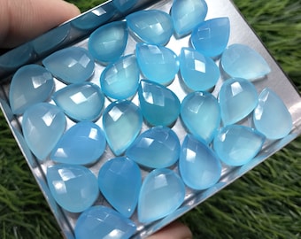 Cuentas de calcedonia aguamarina en forma de pera, gema facetada (16 x 12 mm)