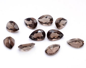5 Faceted Smoky Quartz Gemstones, 10x7mm Pear Shape