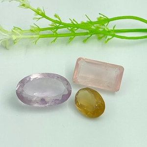 Healing Gem Rose Quartz, Lemon Quartz, Amethyst, Oval and Baguette Shape Faceted Loose Gemstone 105 CT Amethyst  Lemon Oval Faceted
