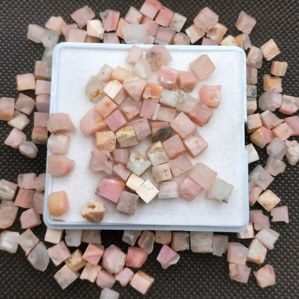 25 Pieces AAA Grade Raw Size 8-10 MM Semi Precious Natural Pink Opal Gemstone, Loose Rough Pink Opal Crystal Healing Mineral For Jewelry