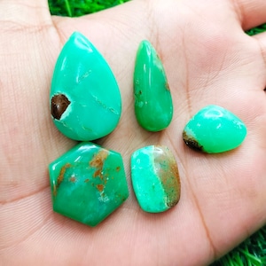 5 stks bio chrysopraas edelsteen natuurlijke chrysopraas cabochons handgemaakt verbazingwekkende kwaliteit chrysopraas met goede houtkap Voor het maken van sieraden 90 cts
