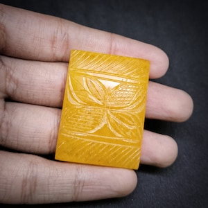 Gelbe Blume Carving Quarz Edelstein Rechteck Cabochon Poliert Flatback Edelstein Herstellung Für Schmuck 40x30x8mm