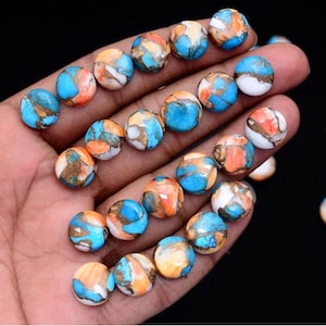 12 x 5 mm Mohave Kupfer Türkis Cabochon Lot, KALIBRIERTE Runde Spiny Oyster Mojave Türkis Lose Stein Edelstein 5 Stück Türkis Schmuck