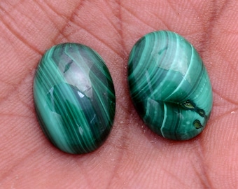 Natural Malachite Cabochon Pair, Calibrated Oval Gemstone (17x13MM)