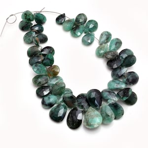 Natural AAA Emerald Pear Briolettes, Faceted Gemstone Beads, 6.5&quot; Strand