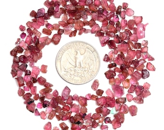 50 Pcs AAA Natural Pink Tourmaline Rough Stones, 3-6mm