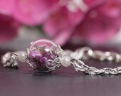 Beautiful Irish Silver Heather Bracelet, Delicate  Pink Heather Flowers Encased in Hand Blown Glass, Friendship Bracelet, Christmas Gift