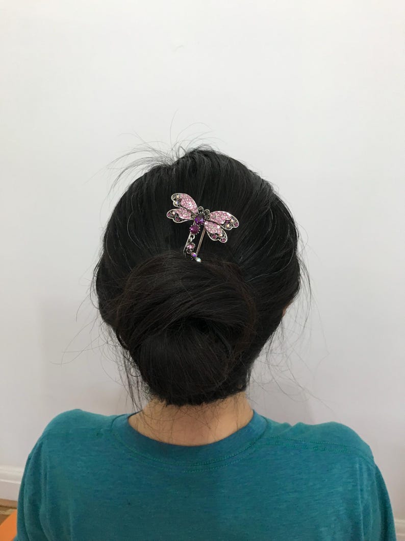 Vintage style Butterfly/dragonfly shaped metal hair pin with diamanté image 4