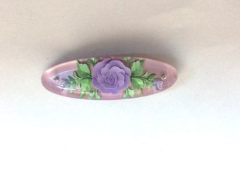 Pasador para el cabello con flor de resina grabada, estilo vintage, color rosa lavanda, tamaño pequeño