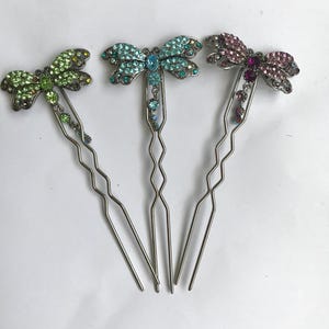 Vintage style Butterfly/dragonfly shaped metal hair pin with diamanté image 6