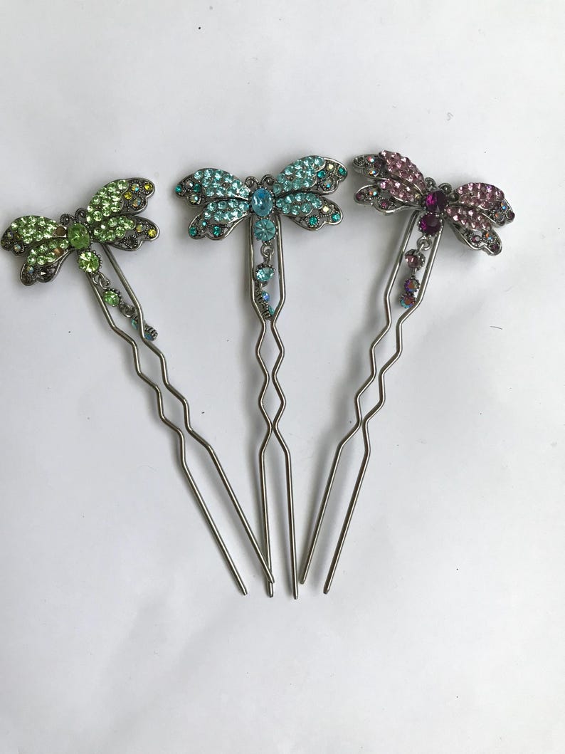 Vintage style Butterfly/dragonfly shaped metal hair pin with diamanté image 6